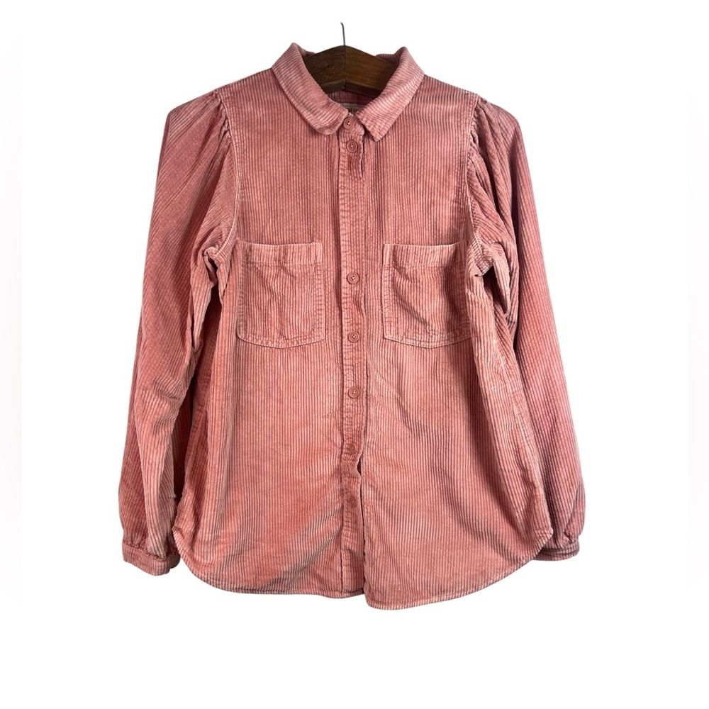 American Eagle Pink Corduroy Button up Blouse Balloon Sleeves Size S Preppy